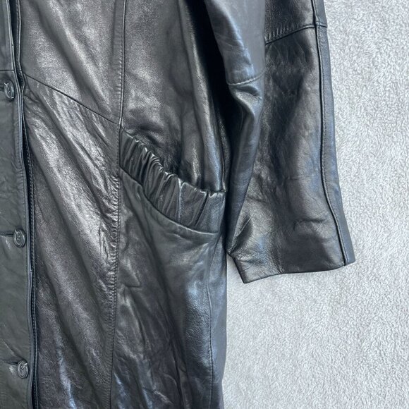 Vintage Pelle Women's M Genuine Leather Long Black Coat - Picture 8 of 11